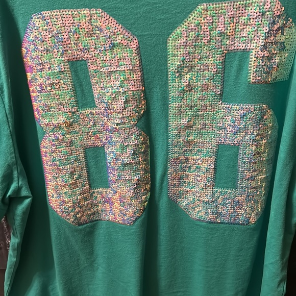 VICTORIA'S SECRET PINK T-Shirt MINT AQUA TEAL #86 BLING Sequined RARE HTF Sz XL - Picture 8 of 16